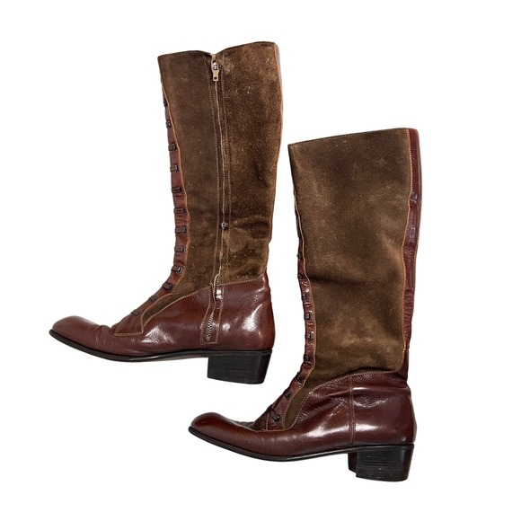 Vintage San Remo Made in Italy Brown Suede Leather Tall Boho Lagenlook Boots 7 - Picture 1 of 10